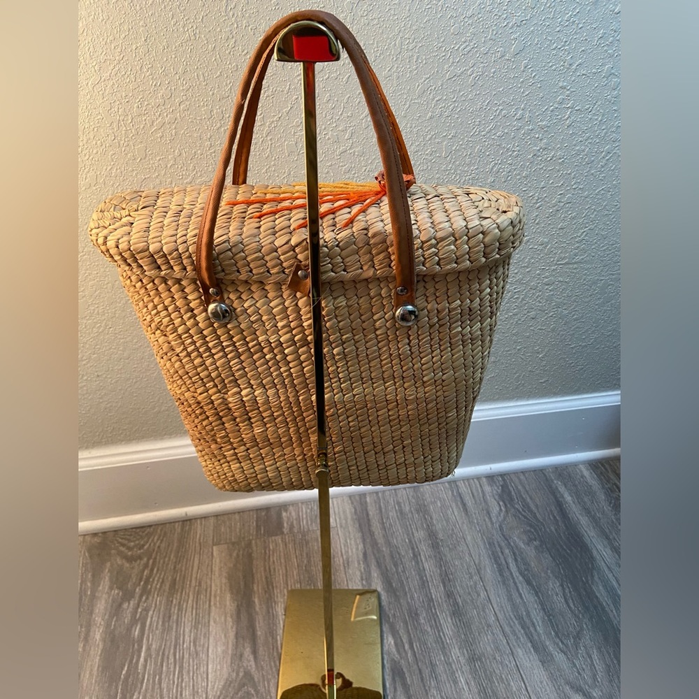 Vintage Woven Wicker Rattan Straw Satchel Handbag Tote Basket Bag Boho Med. Size - Picture 5 of 13